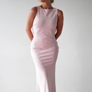 Satin Sleeveless Maxi Dress | New Sheath Formal Open Lace Up Back Dress